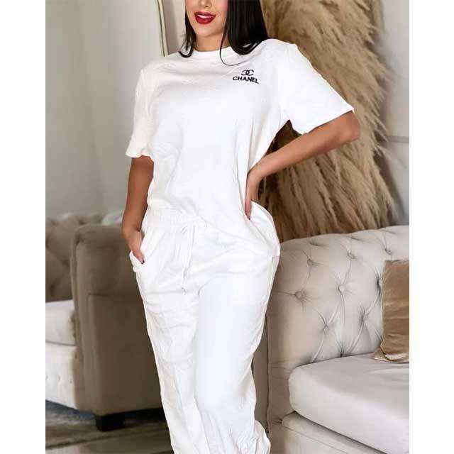 Embroidery Embossing Casual Sporty Pants Suit