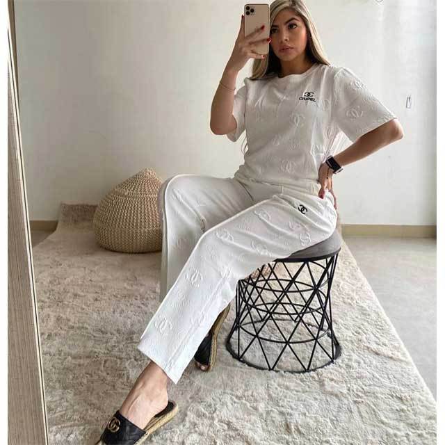 Embroidery Embossing Casual Sporty Pants Suit