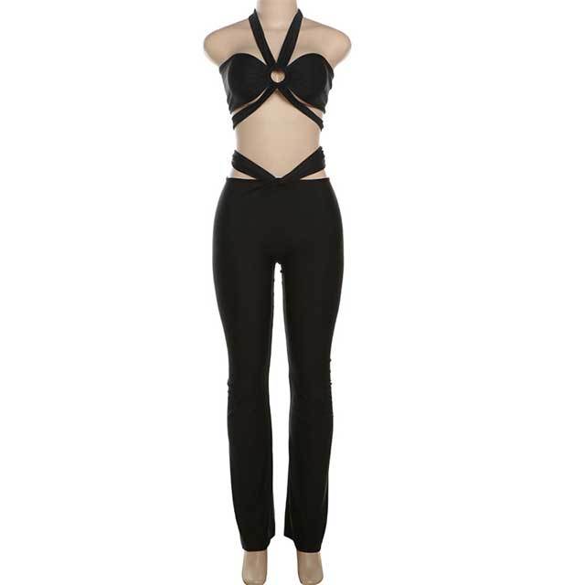 Halter Top Hollow Out Pants Set