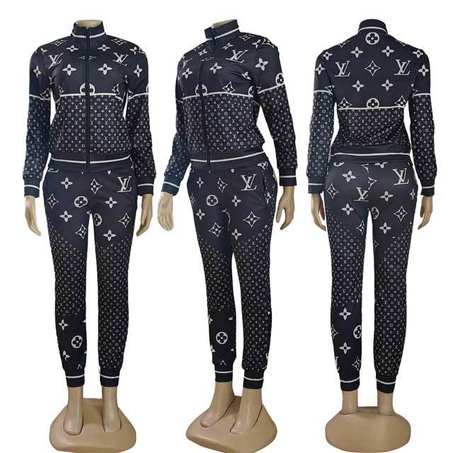 Printed Long Sleeve Casual Sporty Pants Suit