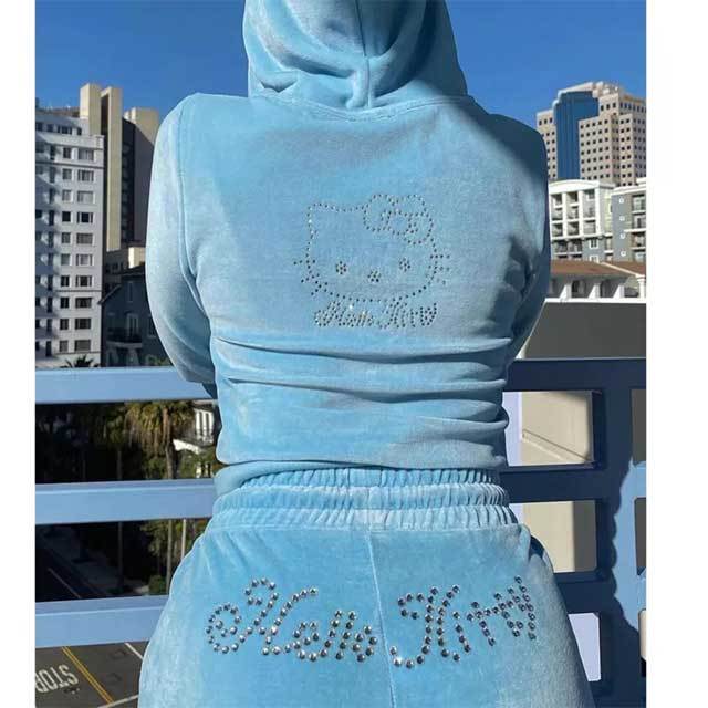 Hello Kitty Rhinestone Velvet Sweatsuit Set