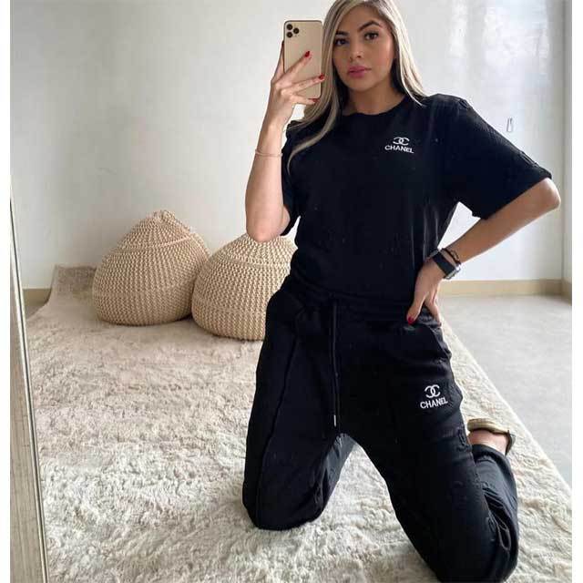Embroidery Embossing Casual Sporty Pants Suit
