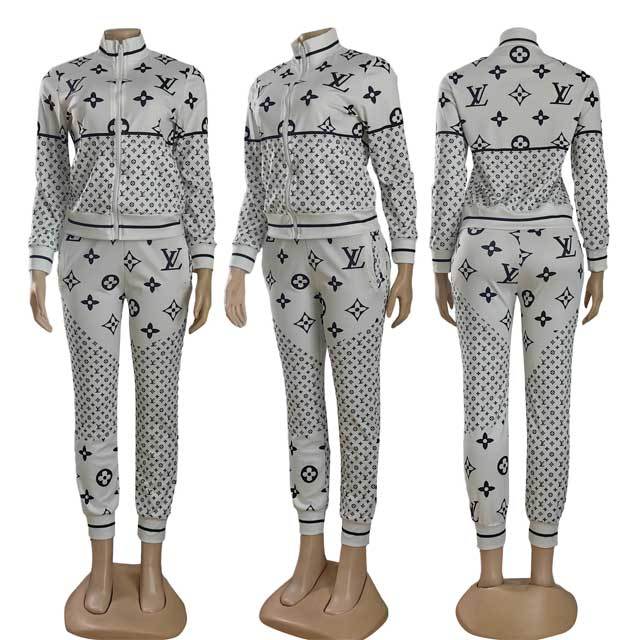 Printed Long Sleeve Casual Sporty Pants Suit