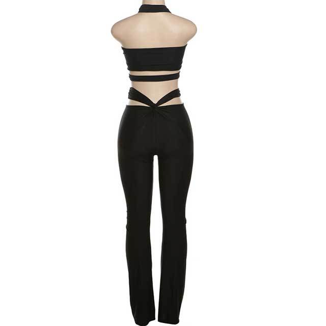 Halter Top Hollow Out Pants Set
