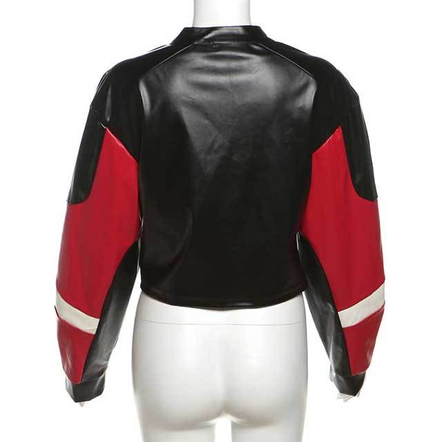 Color Block Leather Moto Jacket