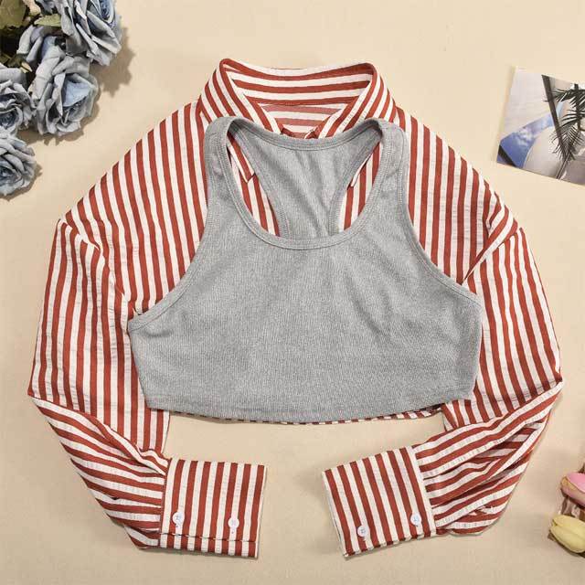 Striped Casual Two Piece Shirt Top