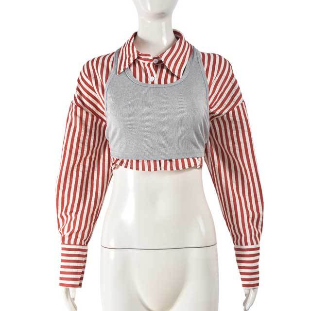 Striped Casual Two Piece Shirt Top