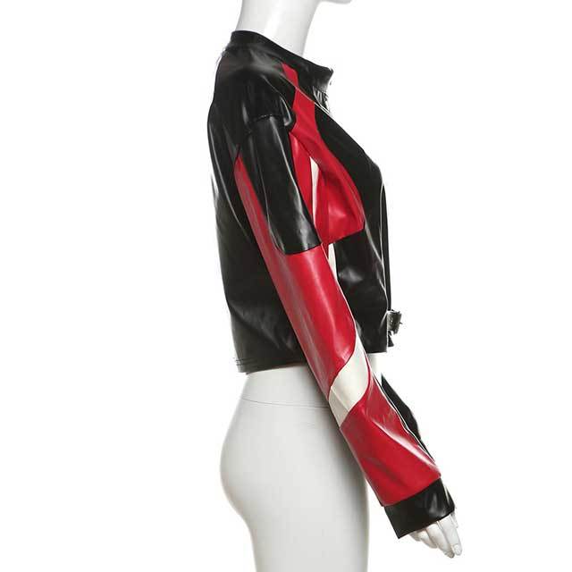 Color Block Leather Moto Jacket