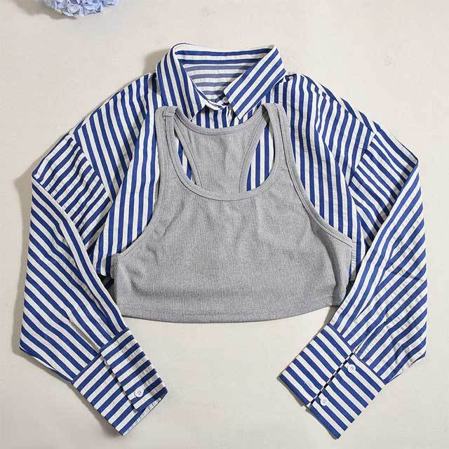 Striped Casual Two Piece Shirt Top