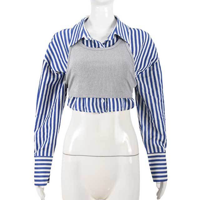 Striped Casual Two Piece Shirt Top
