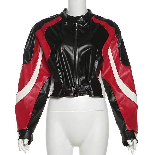 Color Block Leather Moto Jacket