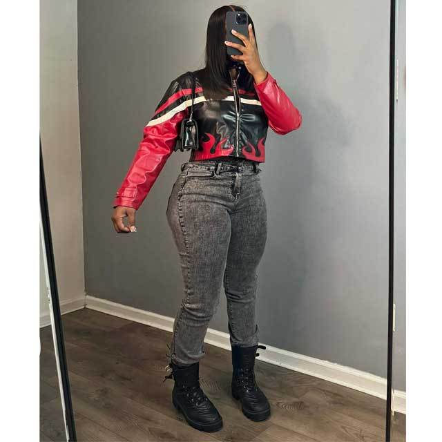 Color Block Leather Moto Jacket