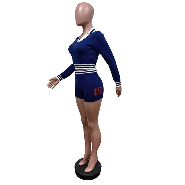 Striped High Elastic Sweater Short Set