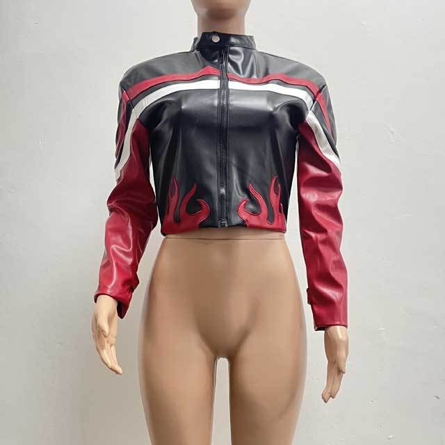 Color Block Leather Moto Jacket