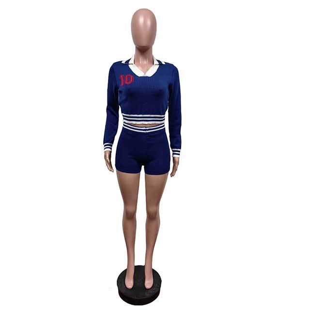 Striped High Elastic Sweater Short Set
