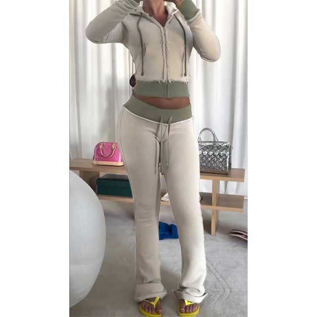 Zipper Hoodie Top Casual Jogging Suit