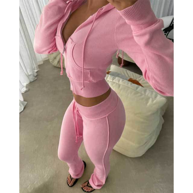 Zipper Hoodie Top Casual Jogging Suit