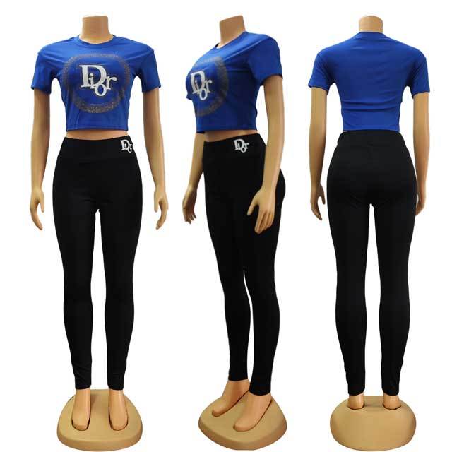 Rhinestones Short Sleeve Casual Jogging Suit