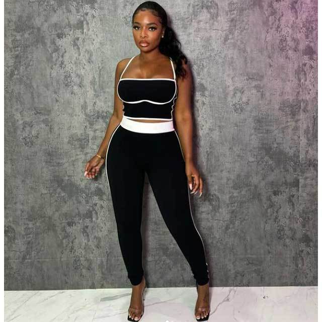 Activewear Color Block Two Piece Pant Set