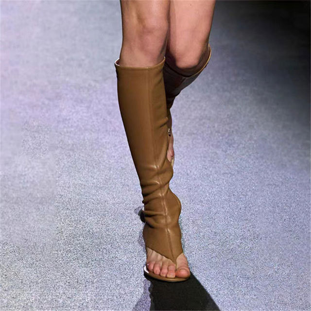Elastic High-tube Clip-tooth Sandals Boots Thin Heel