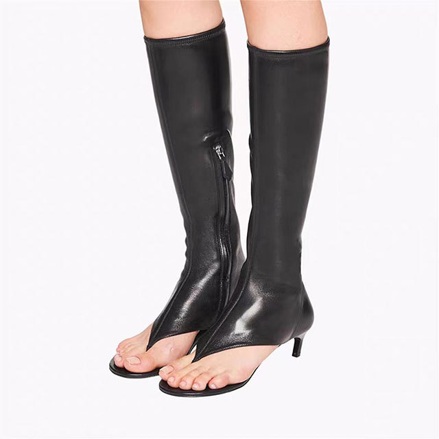 Elastic High-tube Clip-tooth Sandals Boots Thin Heel