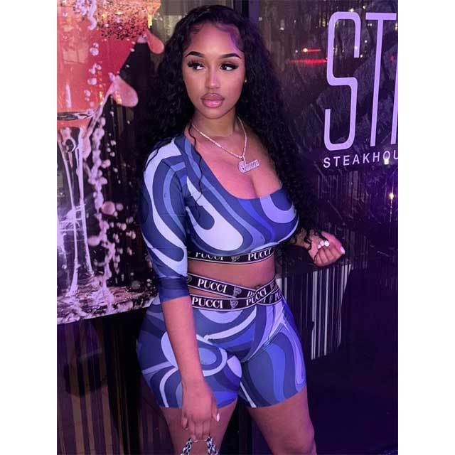 Printed Fitted Casual Short Set
