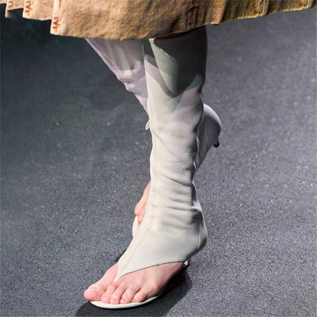 Elastic High-tube Clip-tooth Sandals Boots Thin Heel