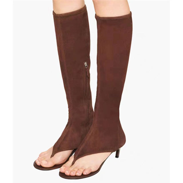 Elastic High-tube Clip-tooth Sandals Boots Thin Heel