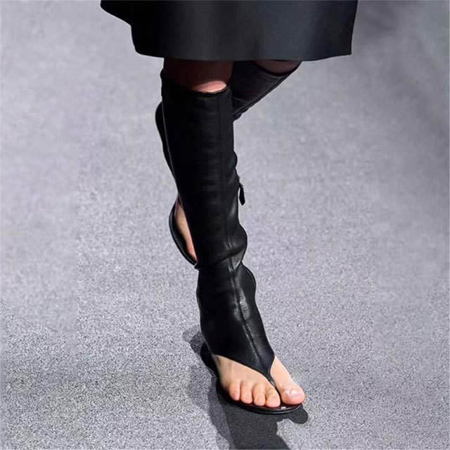 Elastic High-tube Clip-tooth Sandals Boots Thin Heel