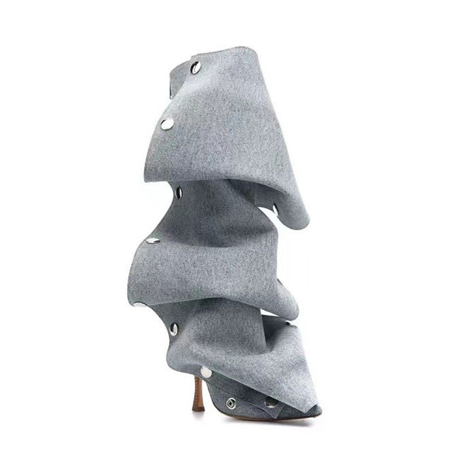 Metal Rivet High Heel Stacked Knee Boot