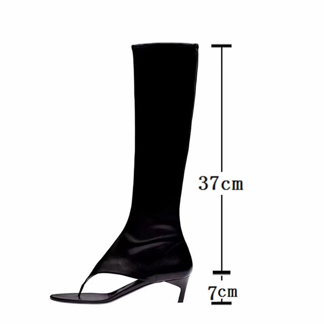 Elastic High-tube Clip-tooth Sandals Boots Thin Heel