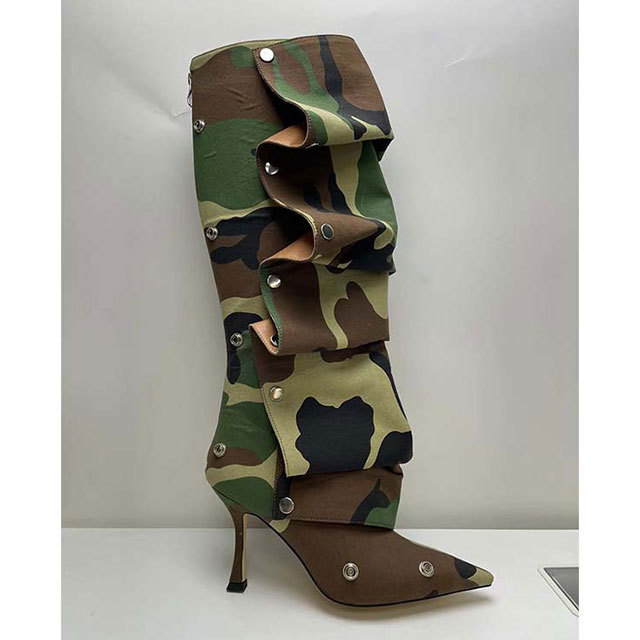 Metal Rivet High Heel Stacked Knee Boot
