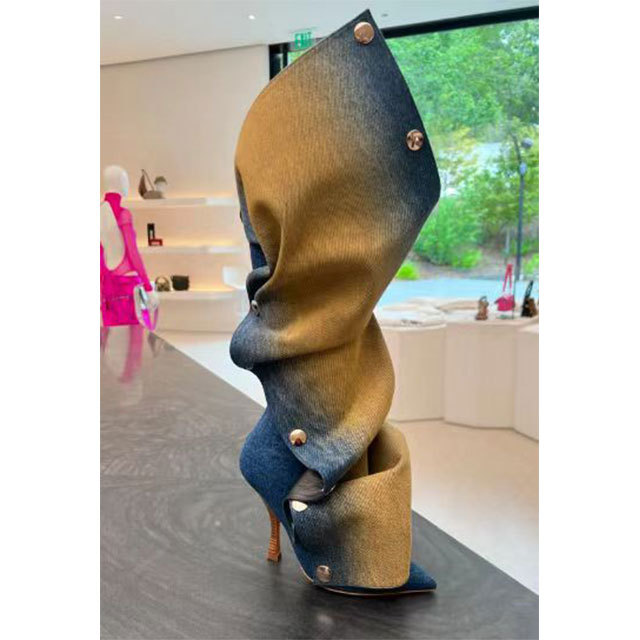 Metal Rivet High Heel Stacked Knee Boot