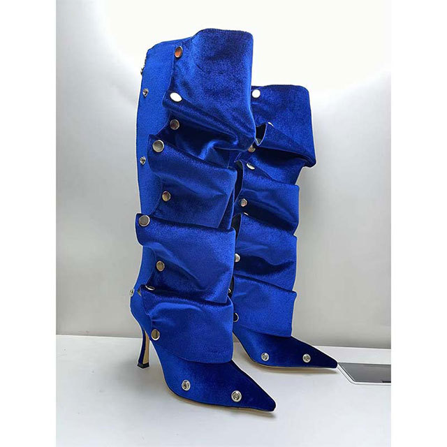 Metal Rivet High Heel Stacked Knee Boot