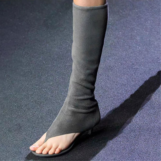 Elastic High-tube Clip-tooth Sandals Boots Thin Heel