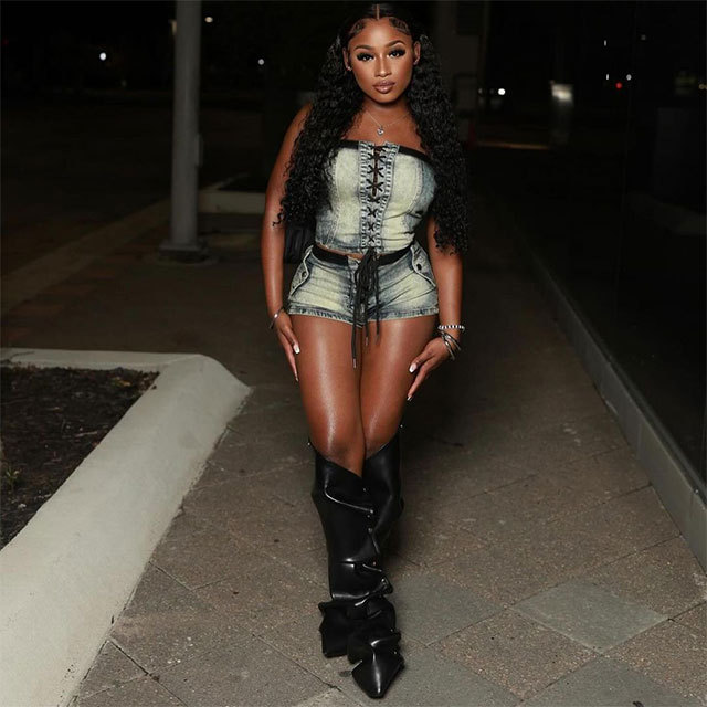 Metal Rivet High Heel Stacked Knee Boot