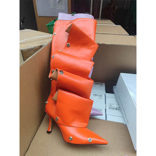 Metal Rivet High Heel Stacked Knee Boot