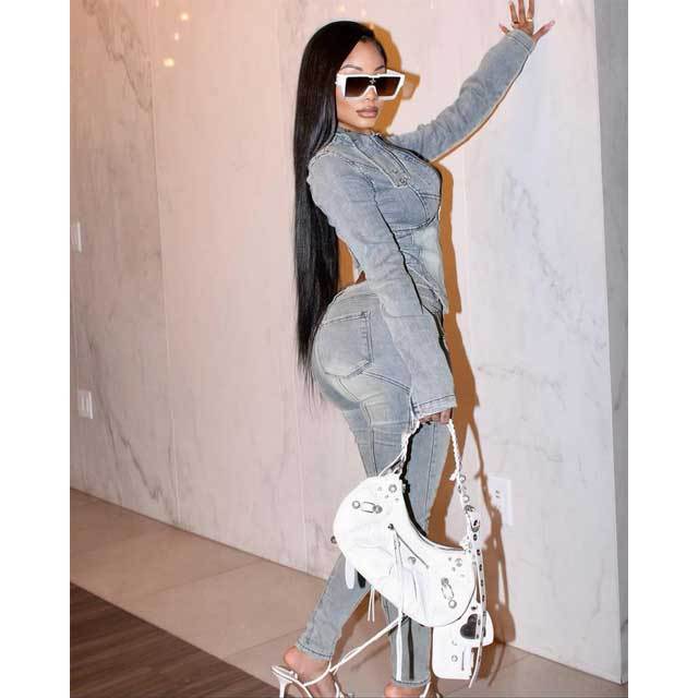 Denim Vintage Irregular Jacket Top Jeans Set
