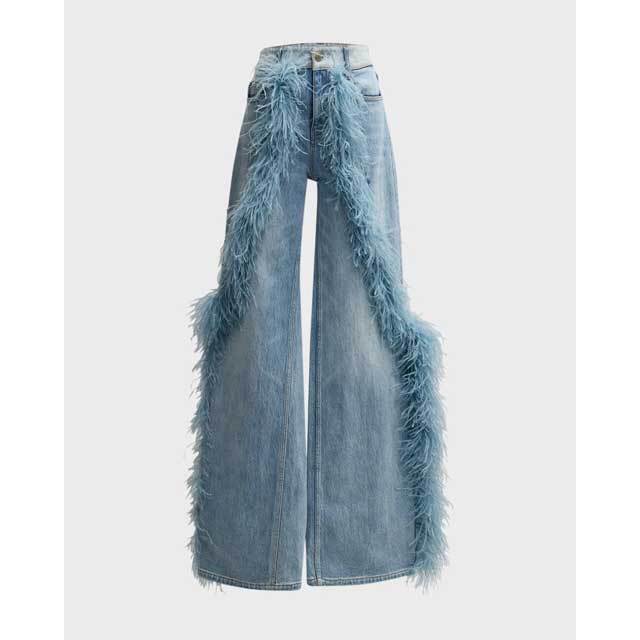 Feather Embellished Boyfriend Jeans
