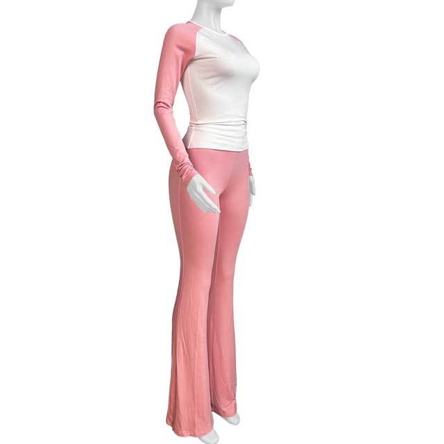 Color Block Casual Fall Pants Suit