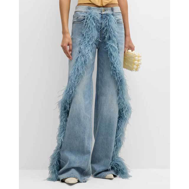 Feather Embellished Boyfriend Jeans