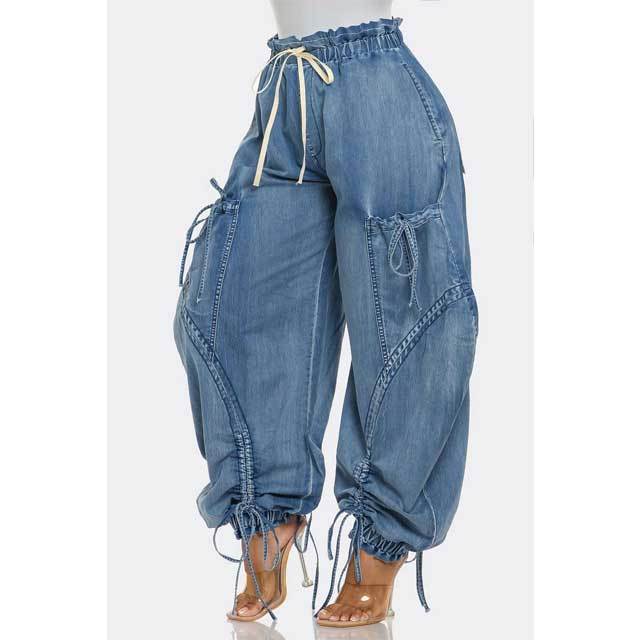 Drawstring Harem Cargo Jeans