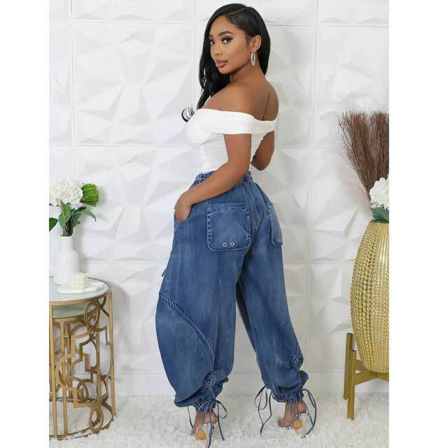 Drawstring Harem Cargo Jeans