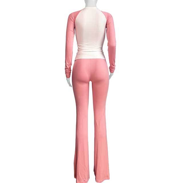 Color Block Casual Fall Pants Suit