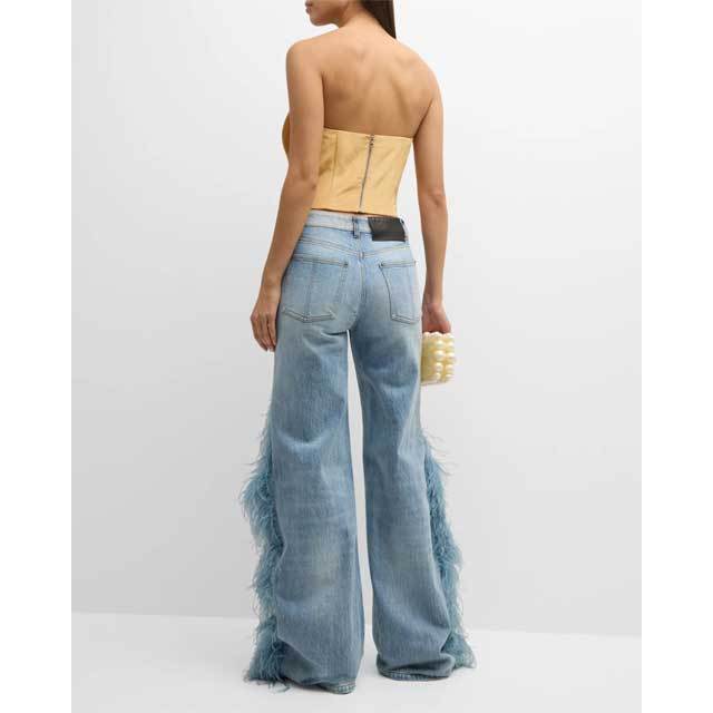 Feather Embellished Boyfriend Jeans