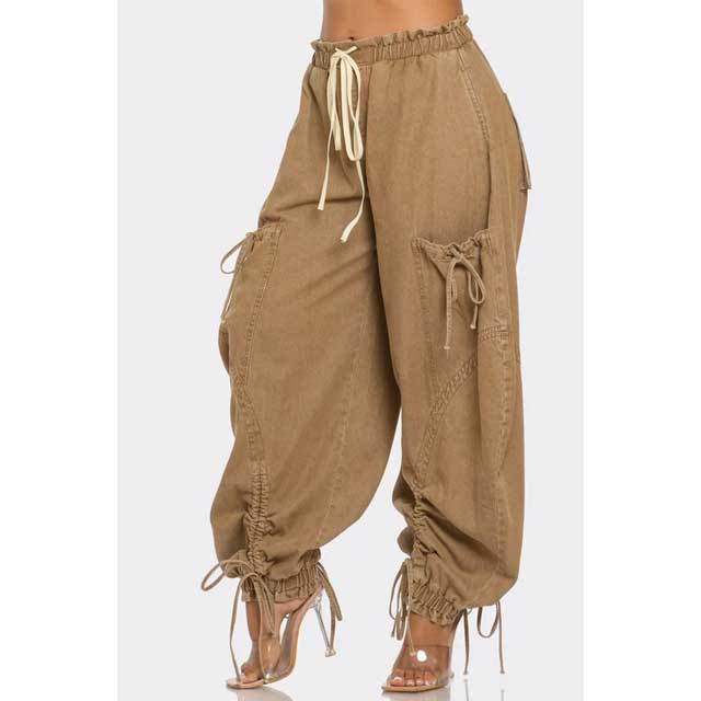 Drawstring Harem Cargo Jeans