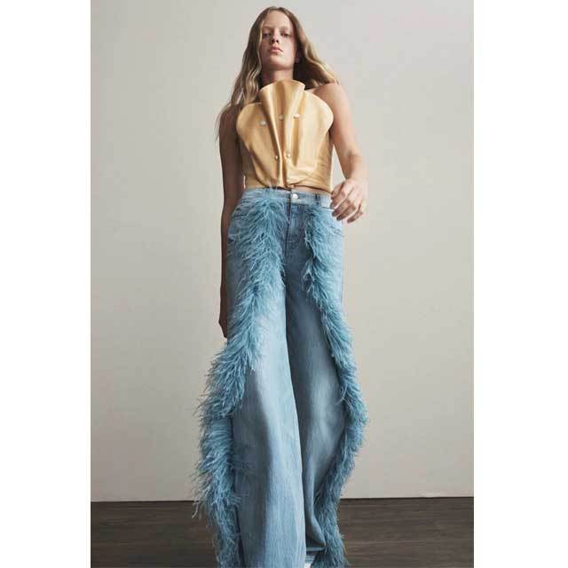 Feather Embellished Boyfriend Jeans