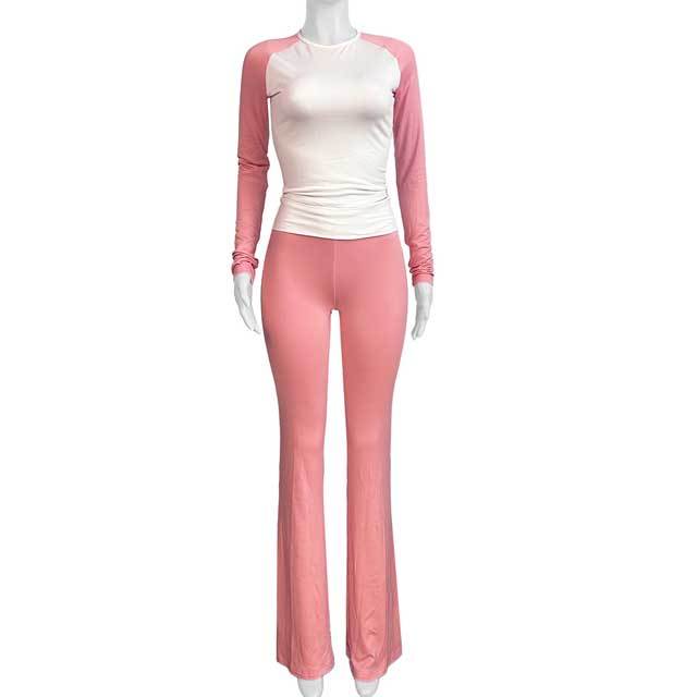 Color Block Casual Fall Pants Suit
