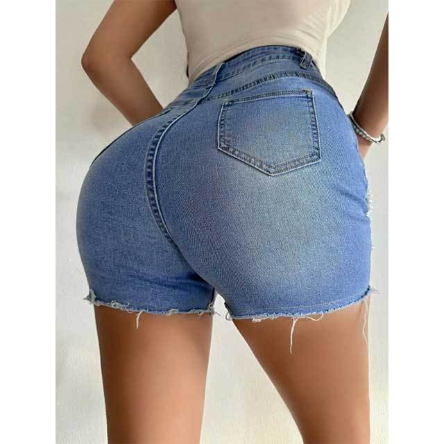Pearl Embellished High Waist Ripped Denim Shorts