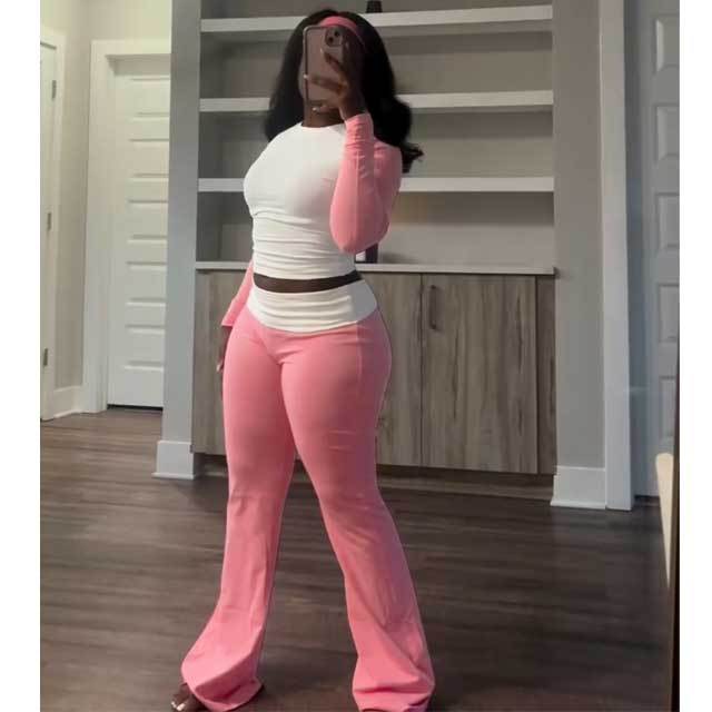 Color Block Casual Fall Pants Suit